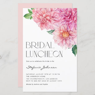 Lámina Pink Watercolor Dahlia Bridal Luncheon Invitación
