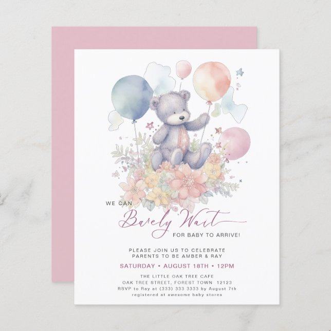 Lámina Pink We Can Bearly Wait Cute Chica Baby Shower (Anverso / Reverso)