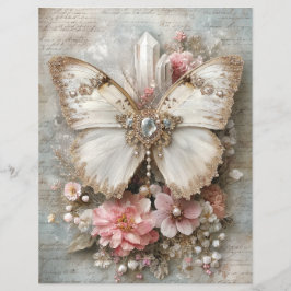 Lámina Pink White Butterfly Junk Journal Scrapbook Paper