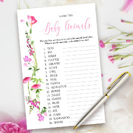 Lámina Pink Wilflower Baby Animal Name Game