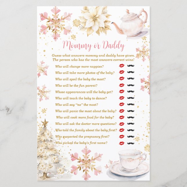 Lámina Pink Winter Tea Party Baby Shower Mommy or Daddy (Anverso)