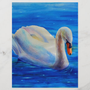 Lámina Pintura de acuarela de cisne blanco, aves acuática