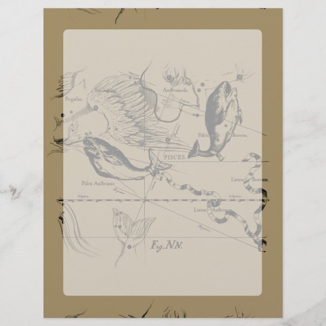 Lámina Pisces Constellation Hevelius 1690 en Taupe (Anverso)