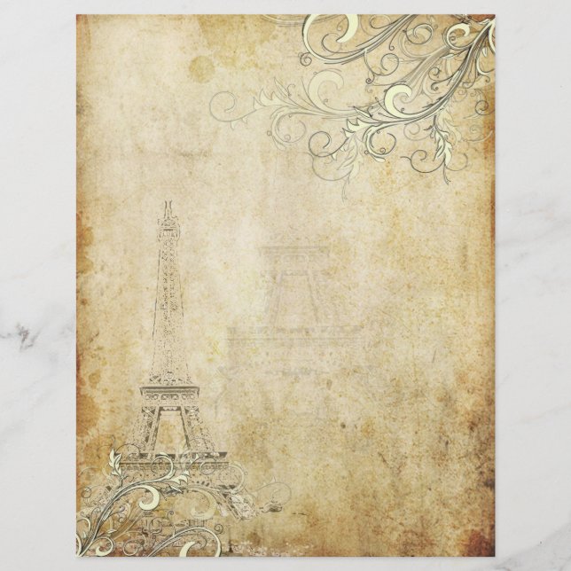 Lámina PixDezines Vintage Torre Eiffel + Swirls (Anverso)