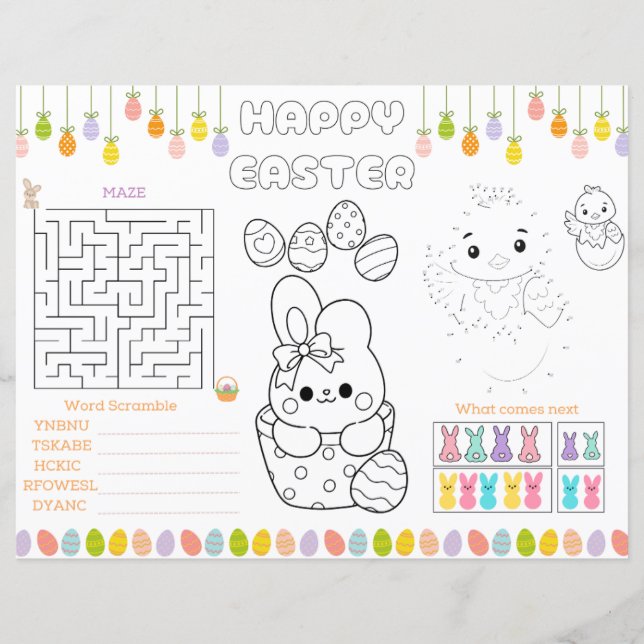 Lámina Placemat de Actividades de Pascua para Niños (Anverso)