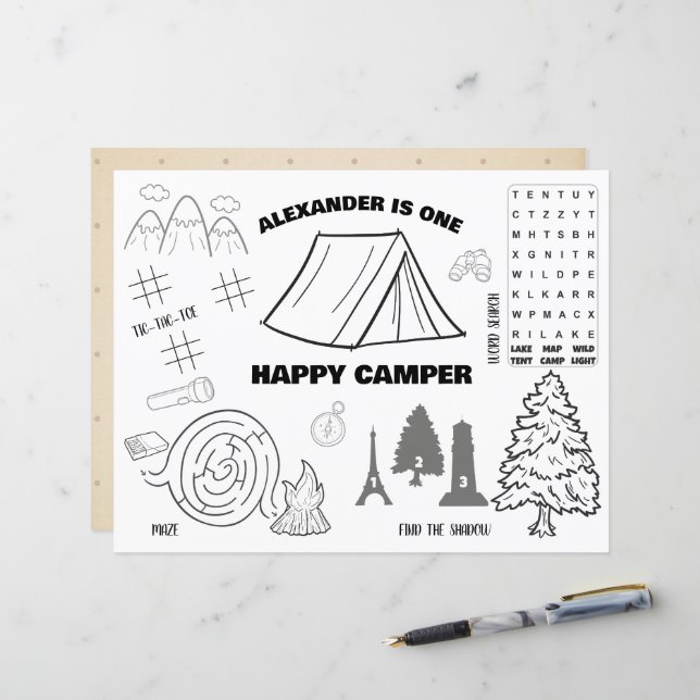 Lámina Placemat de Coloración de un Camper Feliz Personal (Anverso/Reverso In Situ)