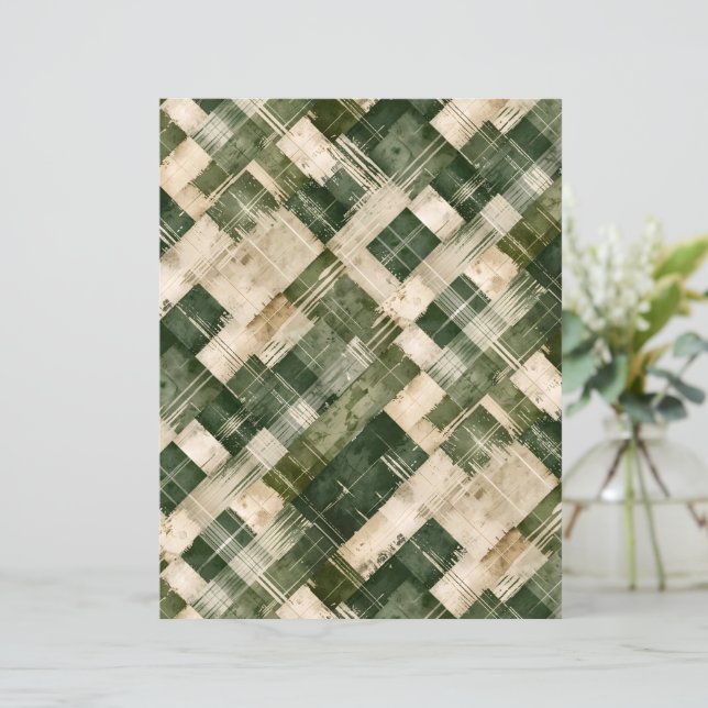 Lámina Plaid Grunge Verde y Beige (Anverso de pie)