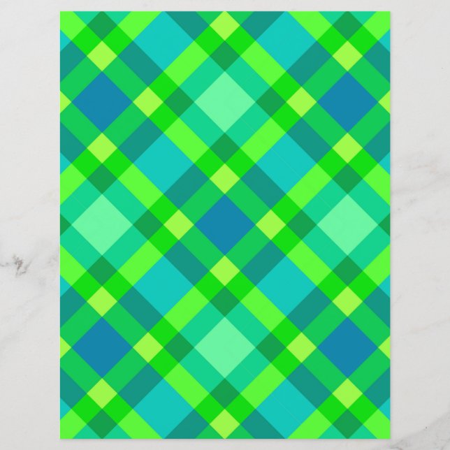 Lámina Plaid Moderno de Mediados de Siglo, Verde Jade & T (Anverso)