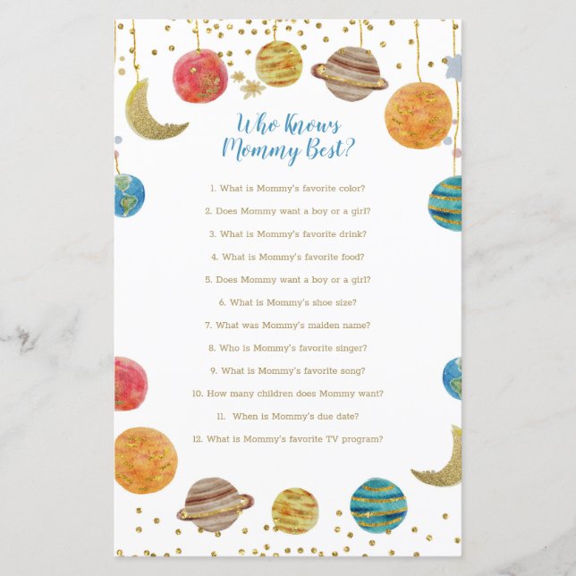 Lámina Planetas en el exterior de Baby Shower que conoce  (Anverso)