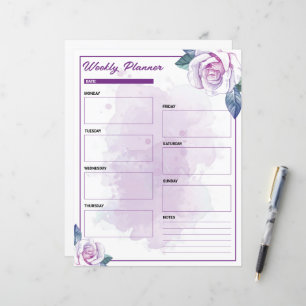Lámina Planner semanal de acuarela morado floral