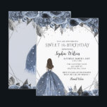 Lámina Plata presupuesto Dusty Blue Dress Sweet 16 Invita<br><div class="desc">Elegante presupuesto Plata Floral Dusty Blue Spakle Vestido Dulce 16 Invitación</div>