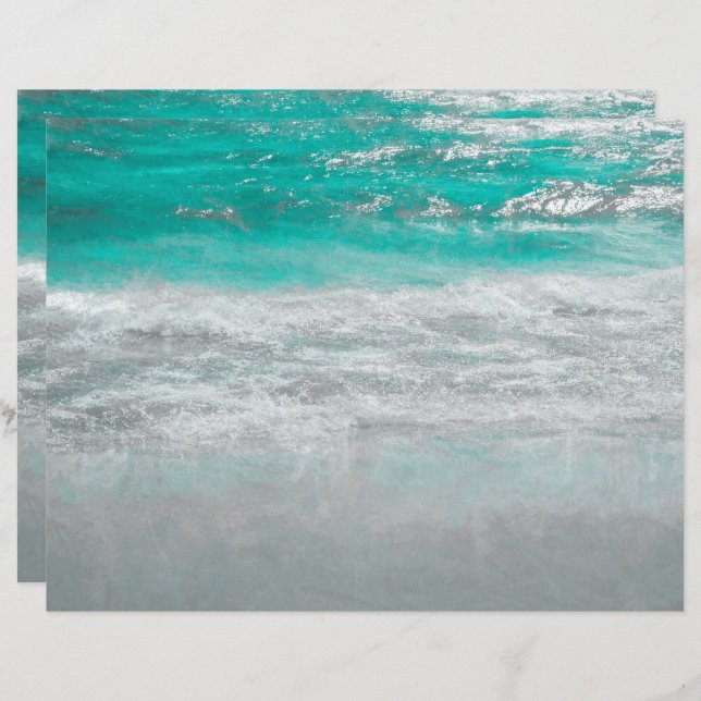 Lámina Playa Turquesa Océano Costero Olas Tropicales (Anverso / Reverso)