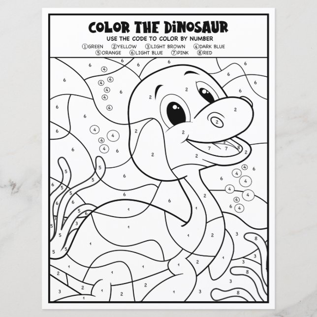 Lámina Plesiosaurus Dinosaur Colour Page By Number (Anverso)