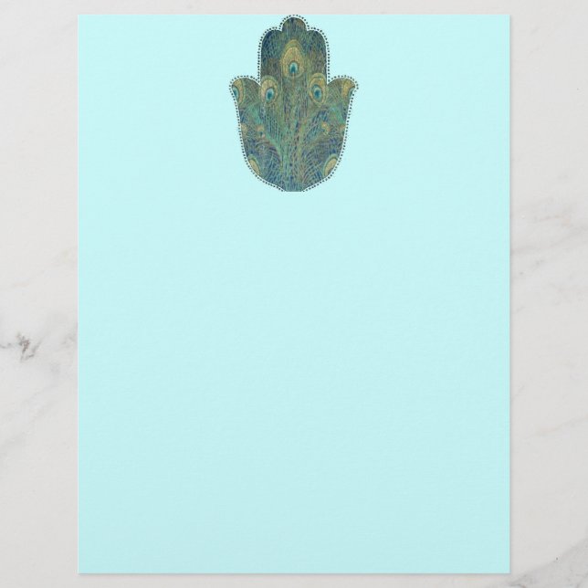 Lámina Pluma de Pavo Real Hamsa (Anverso)