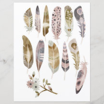 Plumas boho acuarela para recortar y collage