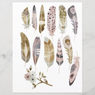 Lámina Plumas boho acuarela para recortar y collage