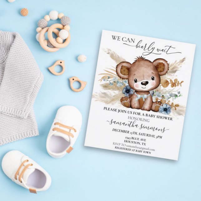 Lámina Podemos Esperar A Que Baby Shower Bear Boho Blue (Subido por el creador)