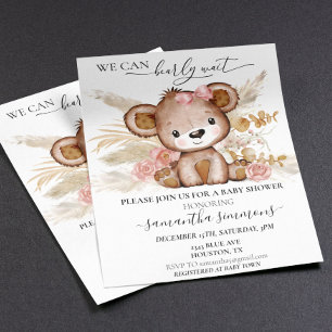Lámina Podemos esperar a que Baby Shower Bear Boho PInk