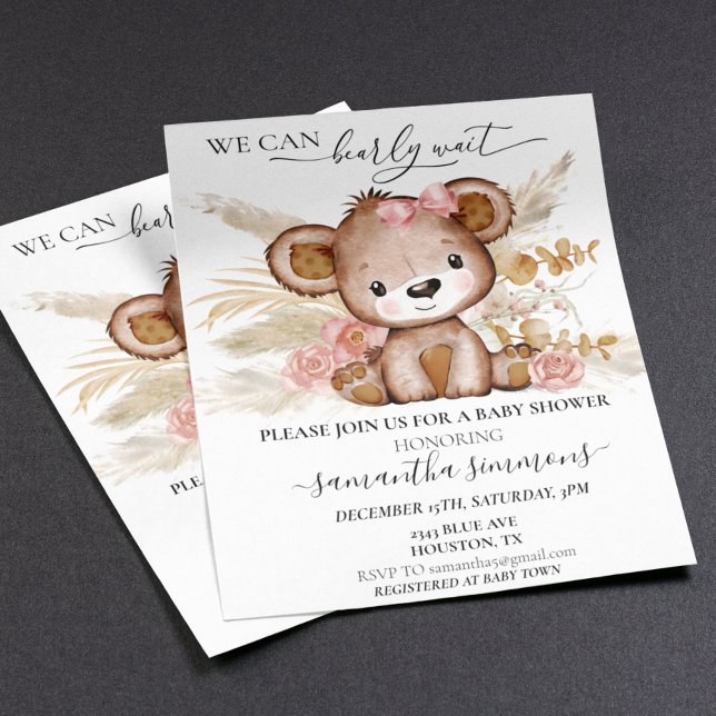 Lámina Podemos esperar a que Baby Shower Bear Boho PInk (Subido por el creador)