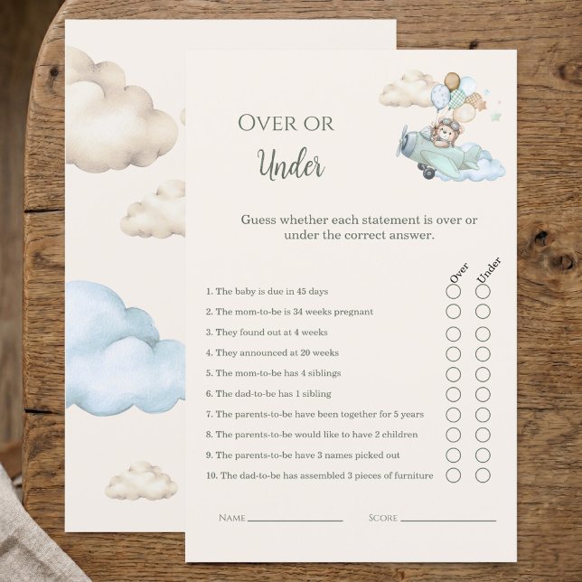 Lámina Podemos Esperar con Ansias Juego de Ducha Sobre o  (Over or Under Baby Shower Game Bearly Wait Boy)
