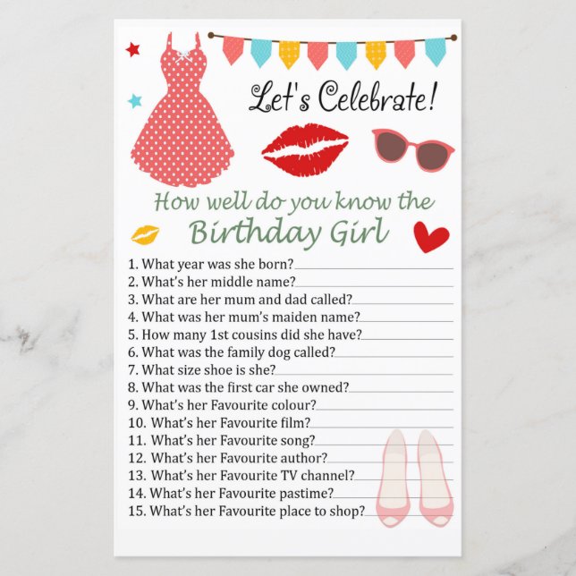 Lámina Polka dot dress Qué tan bien sabes el cumpleaños (Anverso)