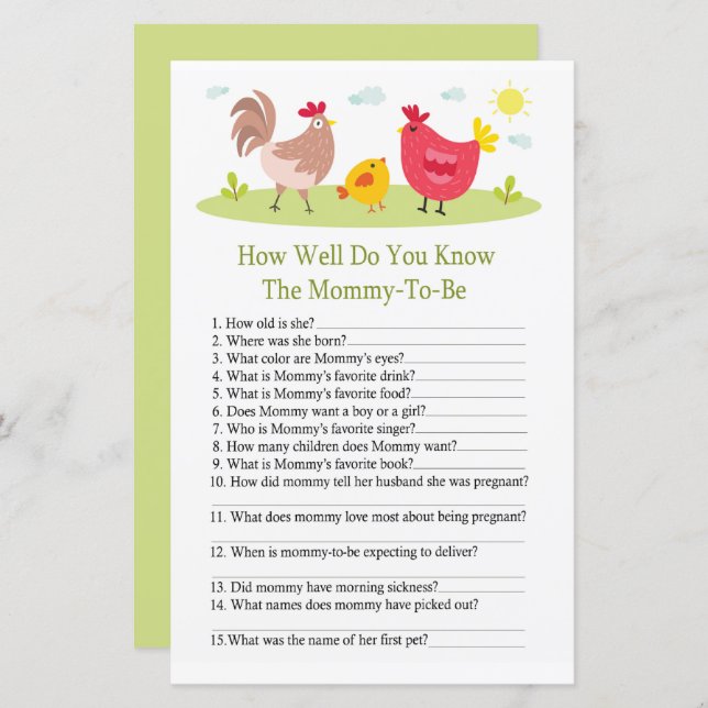 Lámina Pollo ¿Qué tan bien conoce el juego de la ducha pa (Anverso / Reverso)