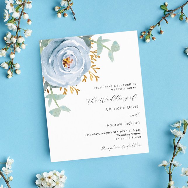 Lámina Polvorienta invitación de boda floral azul (Subido por el creador)
