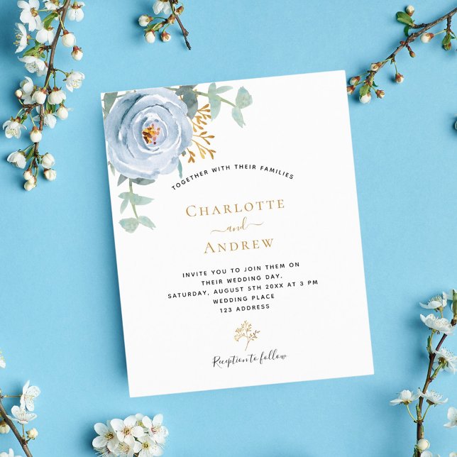 Lámina Polvorienta invitación de boda floral azul (Subido por el creador)