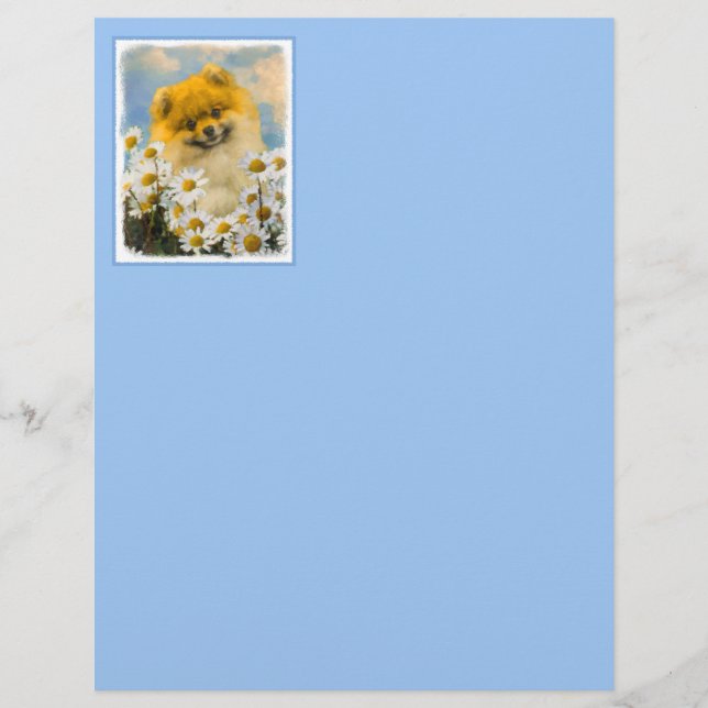 Lámina Pomerania en pintura de Daisies - Arte de perro or (Anverso)