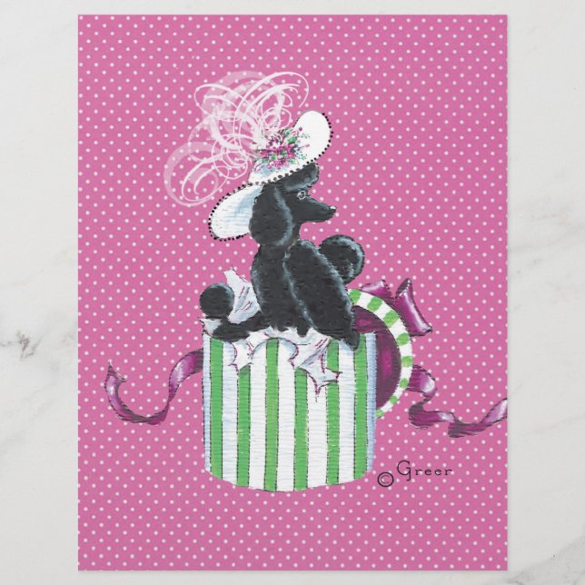 Lámina Poodle negro en estilo de cosecha de Hatbox (Anverso)