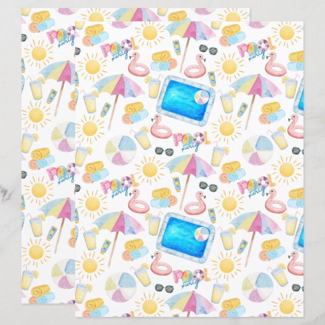 Lámina Pool Party Scrapbook Paper in White (Anverso / Reverso)
