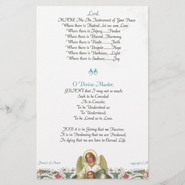 Lámina pope francis=st. francis simple prayer=angel (Anverso)