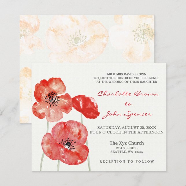 Lámina Poppies de presupuesto Invitaciones de boda floral (Anverso / Reverso)