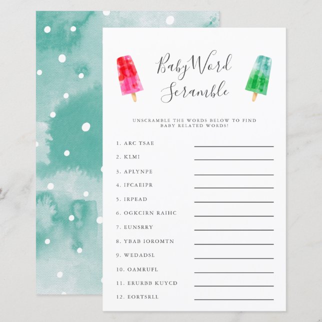 Lámina Popsicle Baby Word Scramble Game (Anverso / Reverso)