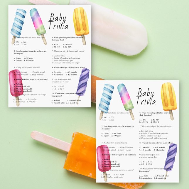 Lámina Popsicle - Trivia de bebé | Juego de baby shower (Subido por el creador)