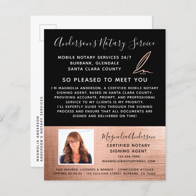 Lámina Postal de fotos de oro del servicio de notario móv (Anverso / Reverso)