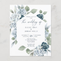 Postal de invitación a la boda azul turbia