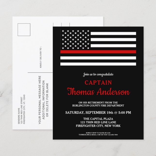 Lámina Postal de invitación a retiro para bomberos de pre (Anverso / Reverso)