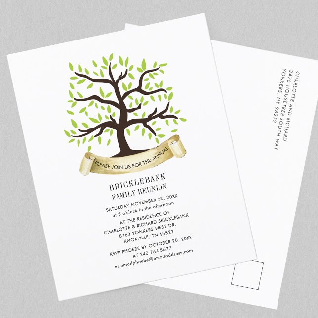 Lámina Postal de invitación para árbol genealógico famili (Family Reunion Genealogy Tree Invitation Postcard)