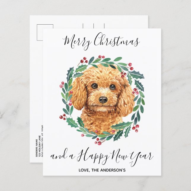 Lámina Postal de Navidades elegantes de caniche de presup (Anverso / Reverso)