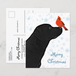 Lámina Postcarta del cardenal Navidad del Labrador Negro 