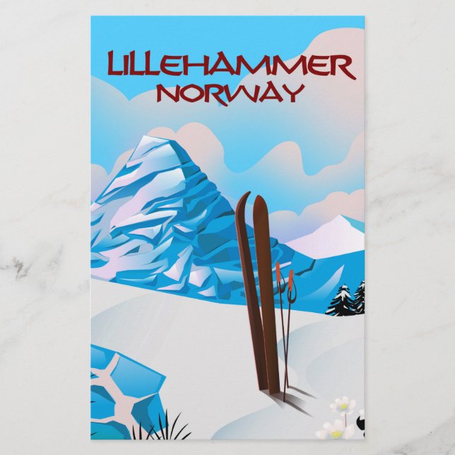 Lámina Poster de esquí de Lillehammer Noruega. (Anverso)