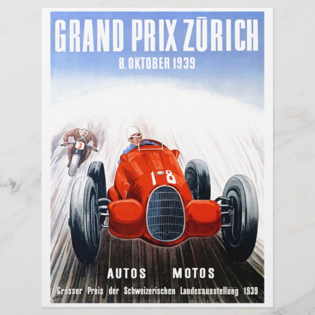 Lámina poster de la Carreras del Gran Premio de Zúrich de (Anverso)