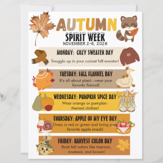 Lámina Póster de la Semana del Espíritu Escolar de Otoño 