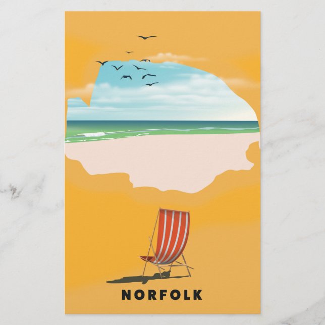 Lámina Póster de viaje ilustrado del mapa de Norfolk (Anverso)