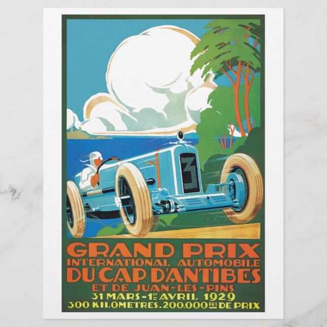 Lámina Póster del Gran Premio de Cap D'Antibes de 1929 (Anverso)