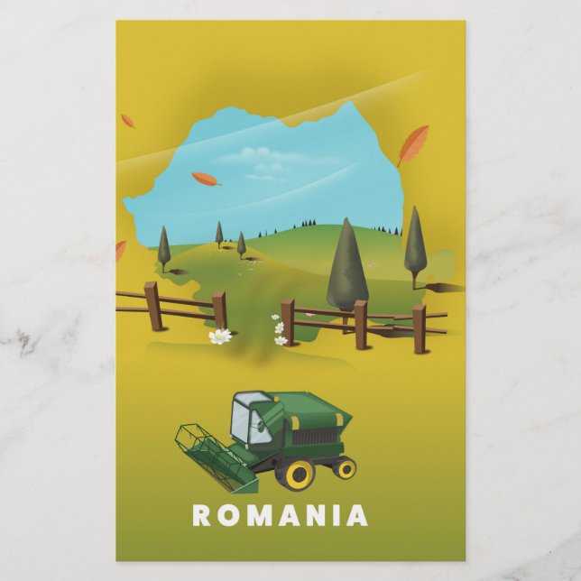 Lámina Póster ilustrado del mapa de Rumania. (Anverso)