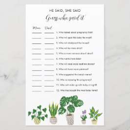 Lámina Potted Plants Baby Shower He Said She Said Game
