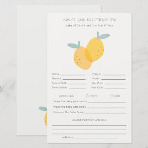 Lámina Predicción de consejos de Baby Shower de cítricos