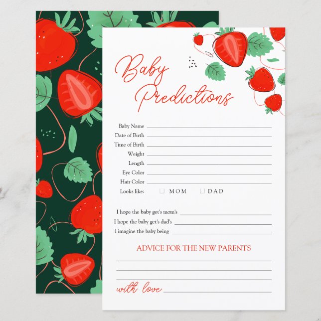 Lámina Predicción de fresa para Baby Shower (Anverso / Reverso)